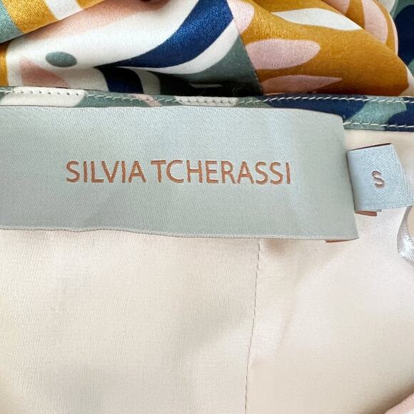 Silvia Tcherassi Bonnan Silk Wrap Skirt Teal Honey Mosaic Print S - Picture 8 of 8